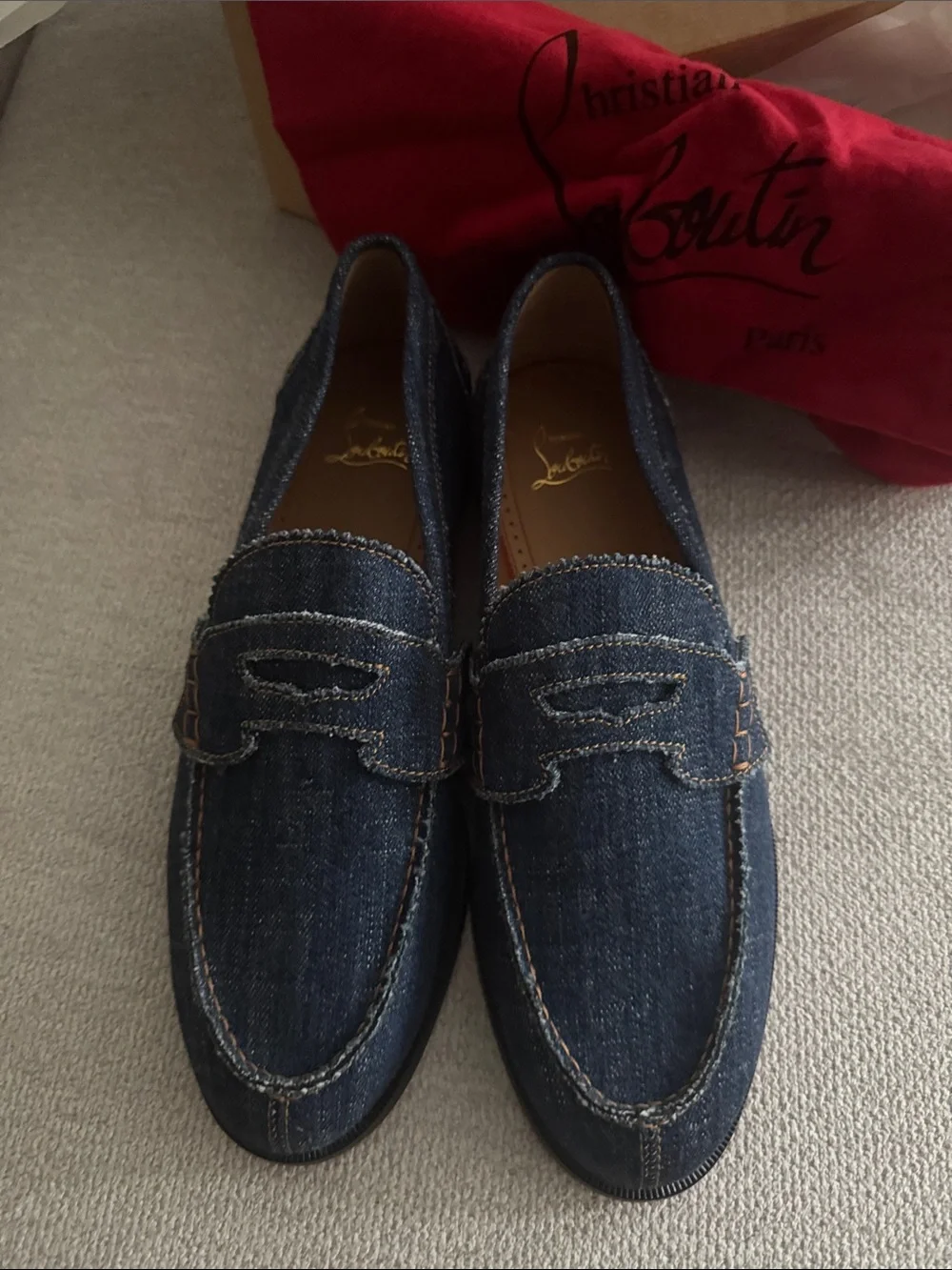 Christian Louboutin Dark Blue Denim Penny Loafers